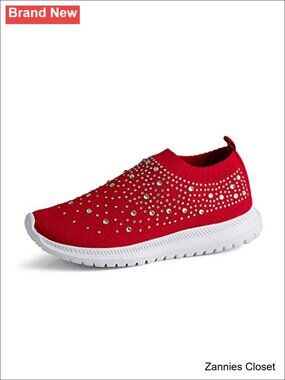 ✨ GOSPT Women's Mesh Rhinestone Glitter Slip On Dance Sock Sneakers